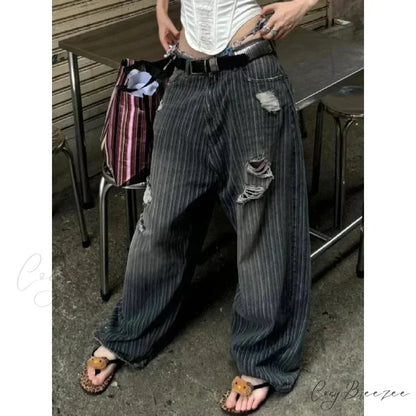 Striped Vintage Y2K Women Jeans Pants pants-241228