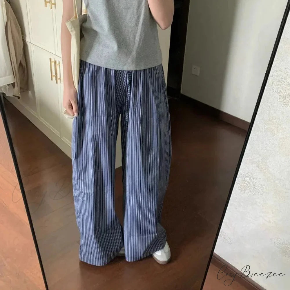 Striped Y2K Women Casual Elastic Pants pants-241228