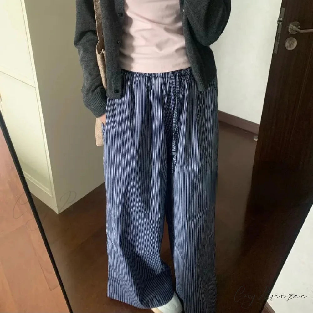 Striped Y2K Women Casual Elastic Pants pants-241228