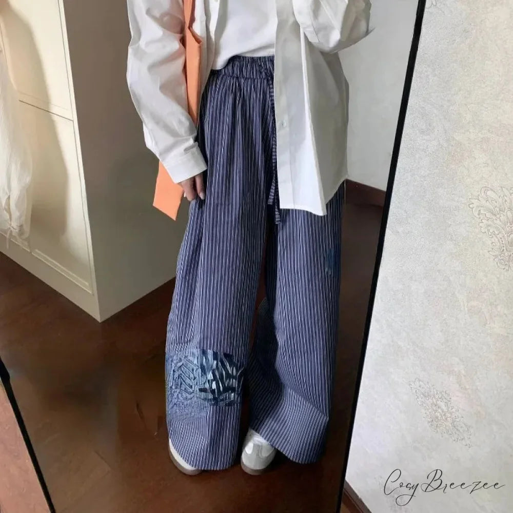 Striped Y2K Women Casual Elastic Pants pants-241228