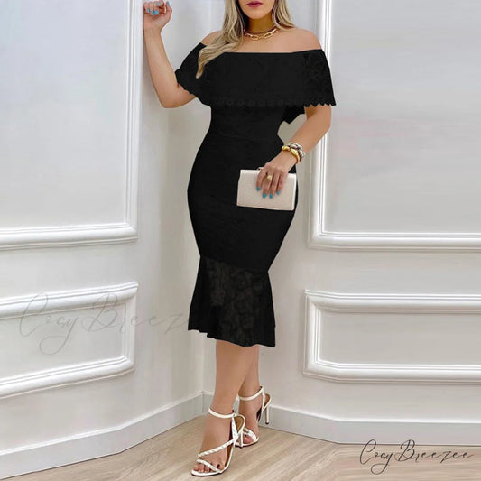 Stunner In Stylish Lace Midi Dress Black / S