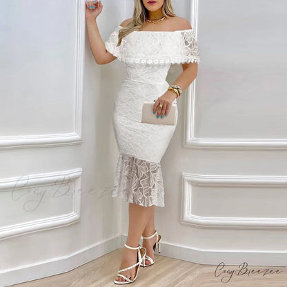 Stunner In Stylish Lace Midi Dress White / S