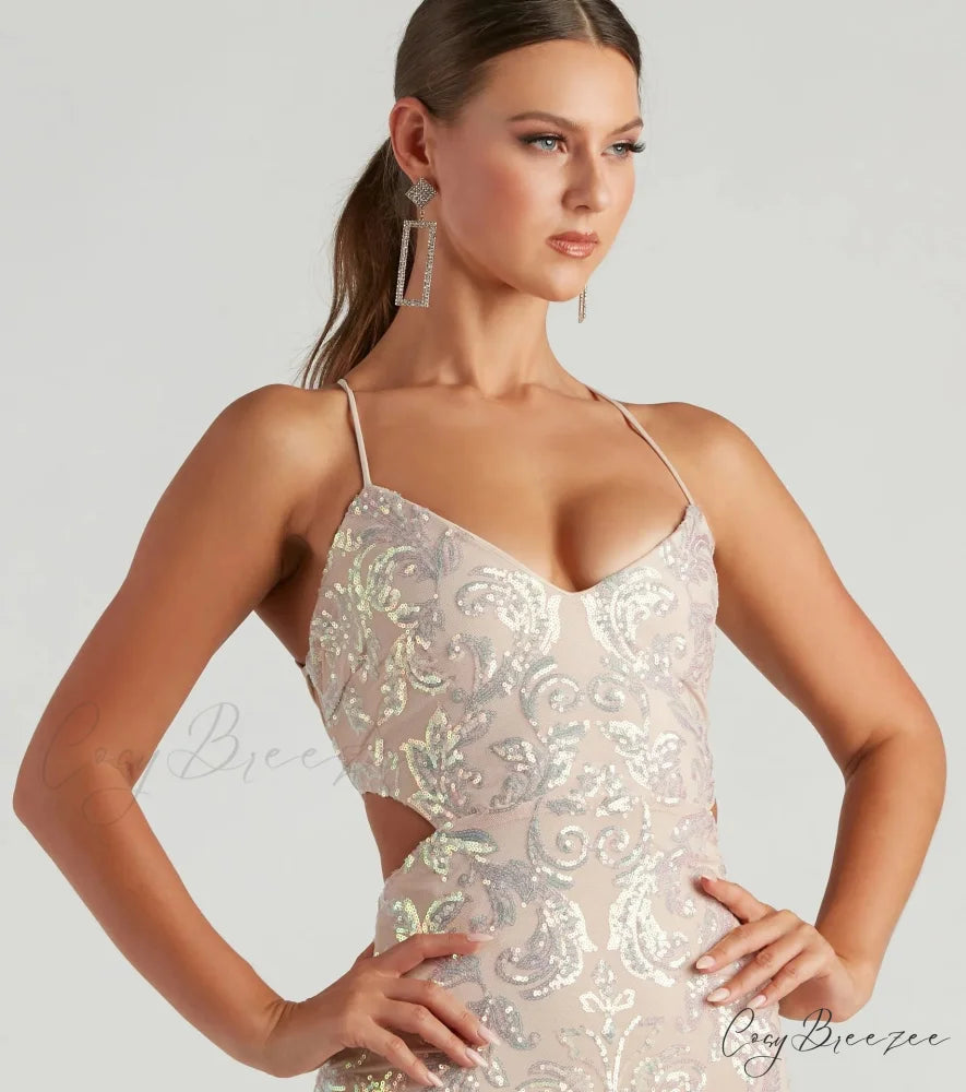 Stunning Iridescent Stylish Sequin Mini Dress