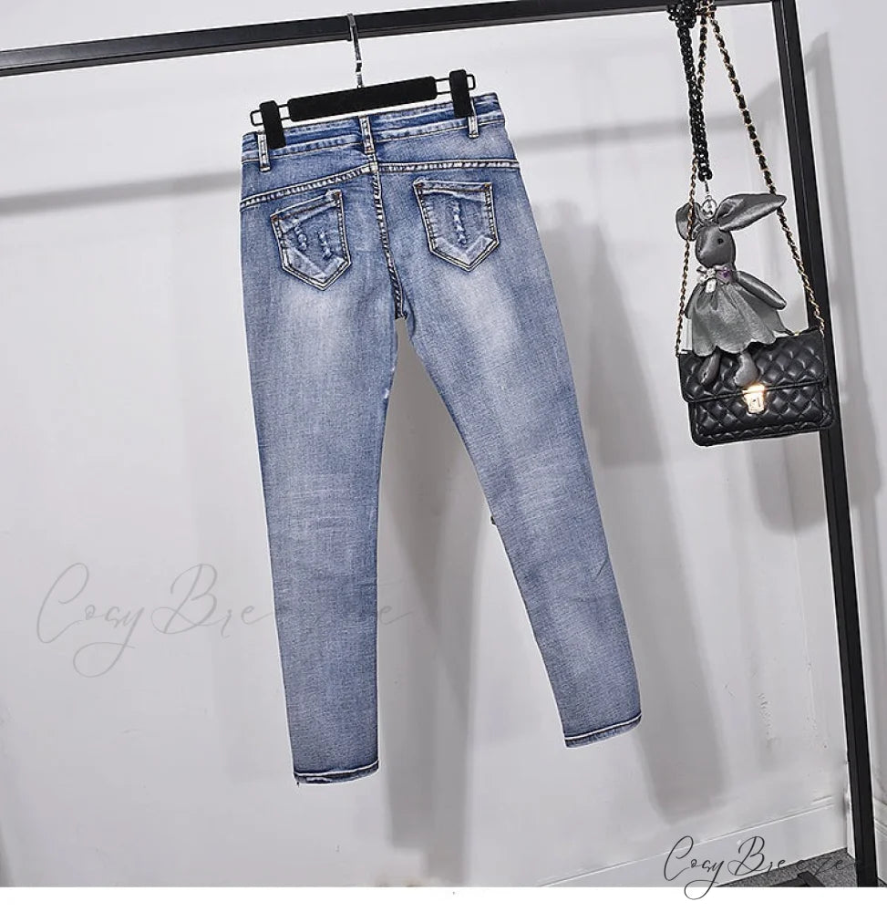 Style European Flower Suit Women Jeans Pants Outfit Jacket & Denim Fashion Sequined Set