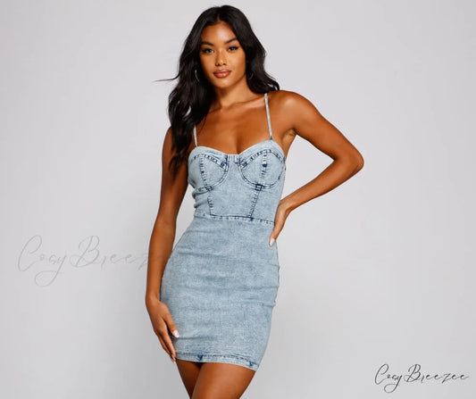 Style Icon Stylish Denim Mini Dress DENIM / XS