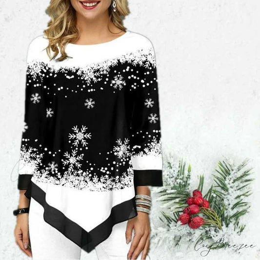 Stylish Asymmetrical Patterned Tee White / S