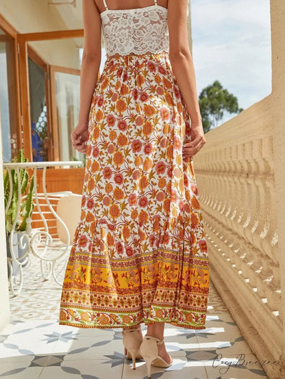 Stylish Boho Skirts Hippie Floral Printed High Waist Rayon Robes skirt-250126