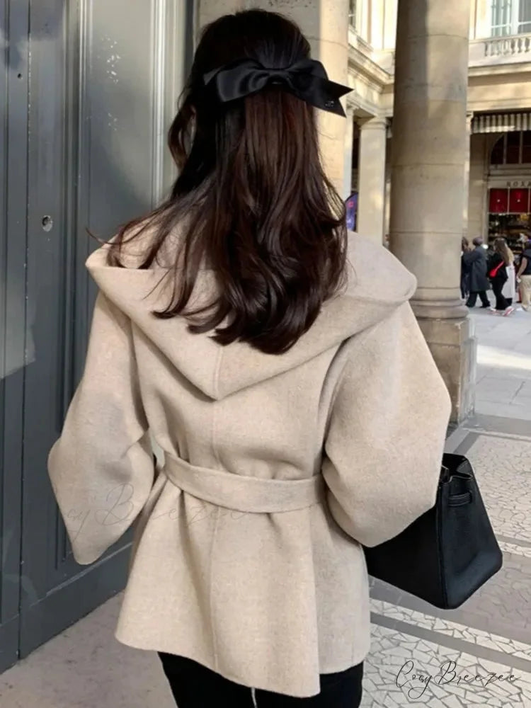 Stylish Brown Wool Hooded Coat overcoats-241228
