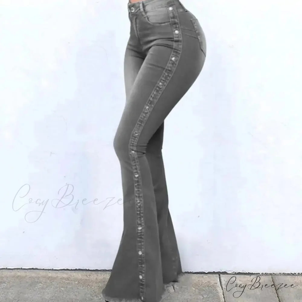 Stylish Flare Control Tummy Skin-Touch Skinny Women Wide Leg Flare Denim Trousers Jeans