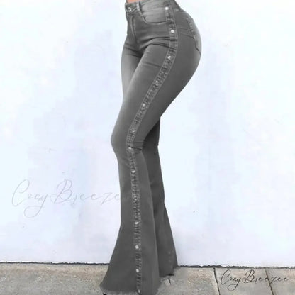 Stylish Flare Control Tummy Skin-Touch Skinny Women Wide Leg Flare Denim Trousers Jeans