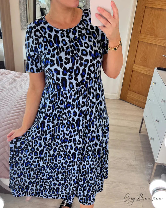Stylish leopard print dress Blue / S