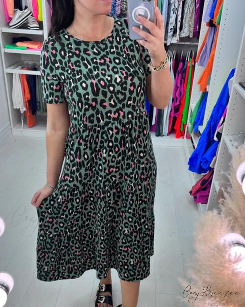 Stylish leopard print dress Green / S