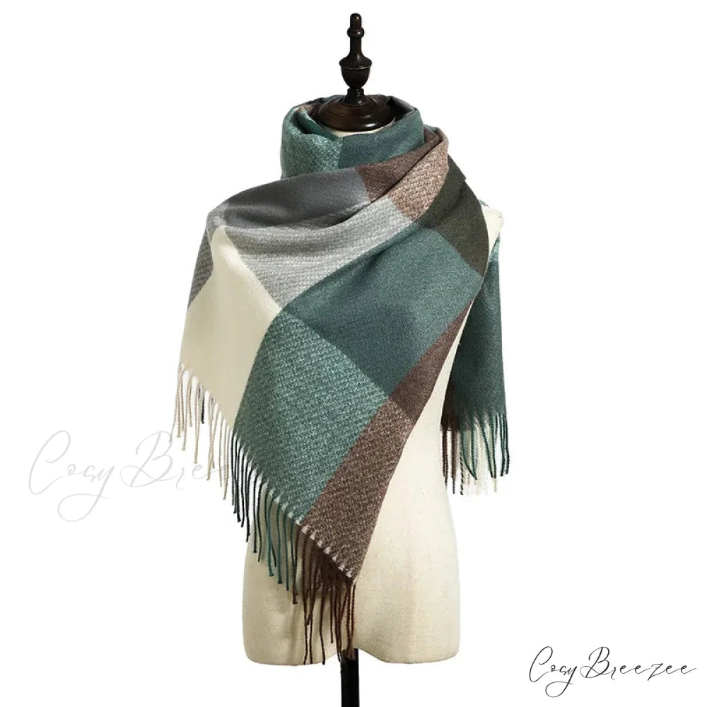 Stylish Plaid Cashmere Winter Scarf green scarf-241228
