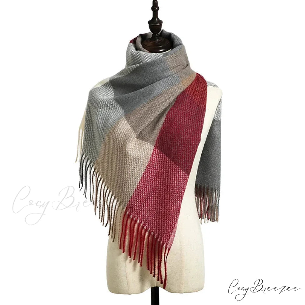 Stylish Plaid Cashmere Winter Scarf red scarf-241228