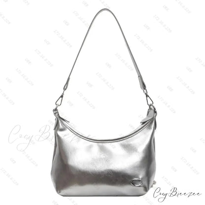 Stylish PU Crossbody Bag with Zipper Silver shoulder-250126