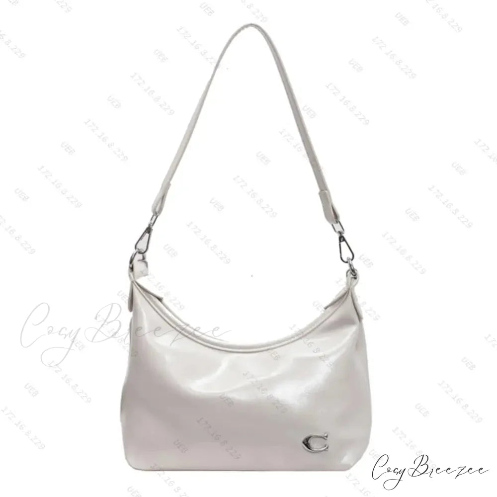 Stylish PU Crossbody Bag with Zipper White shoulder-250126