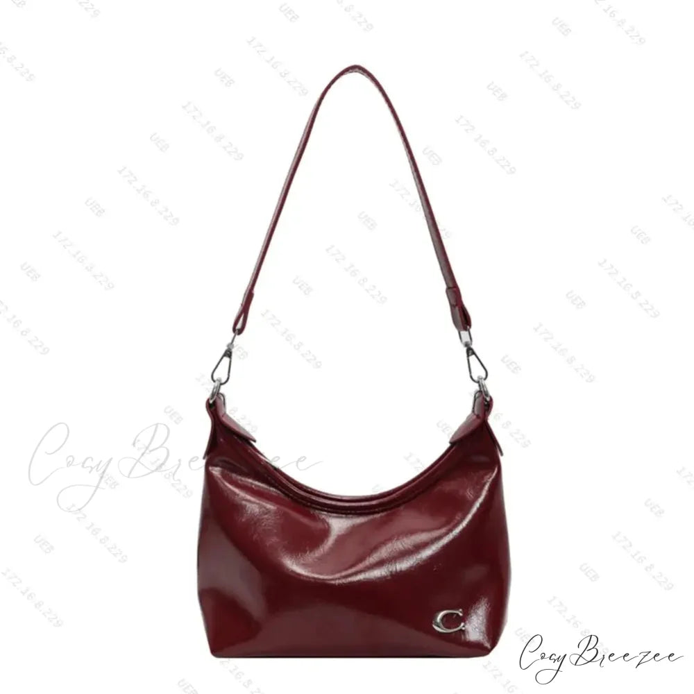 Stylish PU Crossbody Bag with Zipper Wine Red shoulder-250126