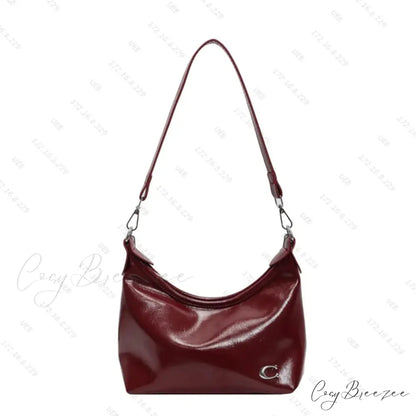 Stylish PU Crossbody Bag with Zipper Wine Red shoulder-250126