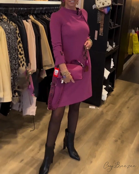 Stylish Round Neck Dress Purple / S