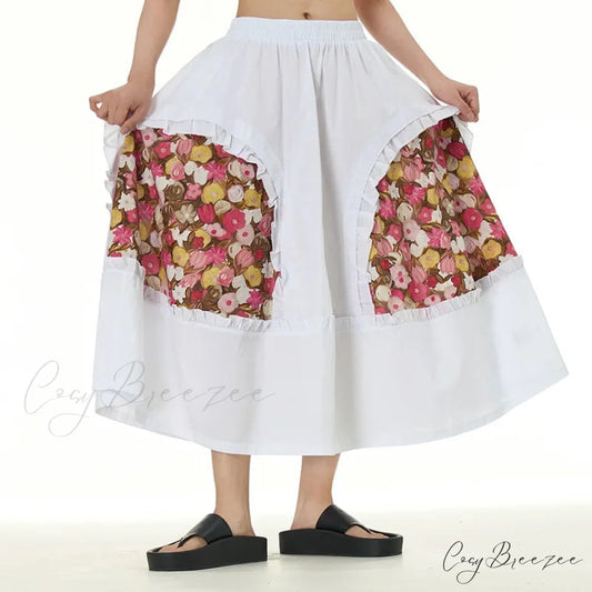 Stylish Skirts All Matched Cotton Romantic Maxi High Waist Ruffled White / One Size skirt-250126