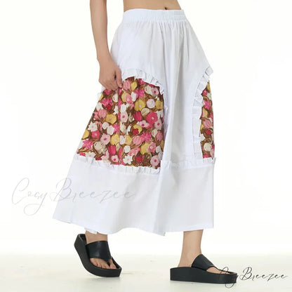 Stylish Skirts All Matched Cotton Romantic Maxi High Waist Ruffled White / One Size skirt-250126