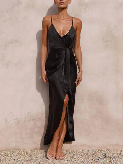 Stylish Unique Strappy Charming French Halter Midi Dresses Black / S