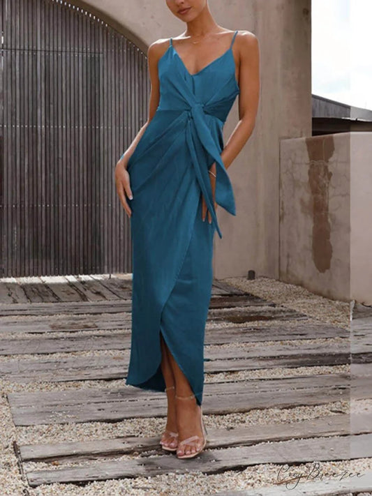 Stylish Unique Strappy Charming French Halter Midi Dresses Navy Blue / S