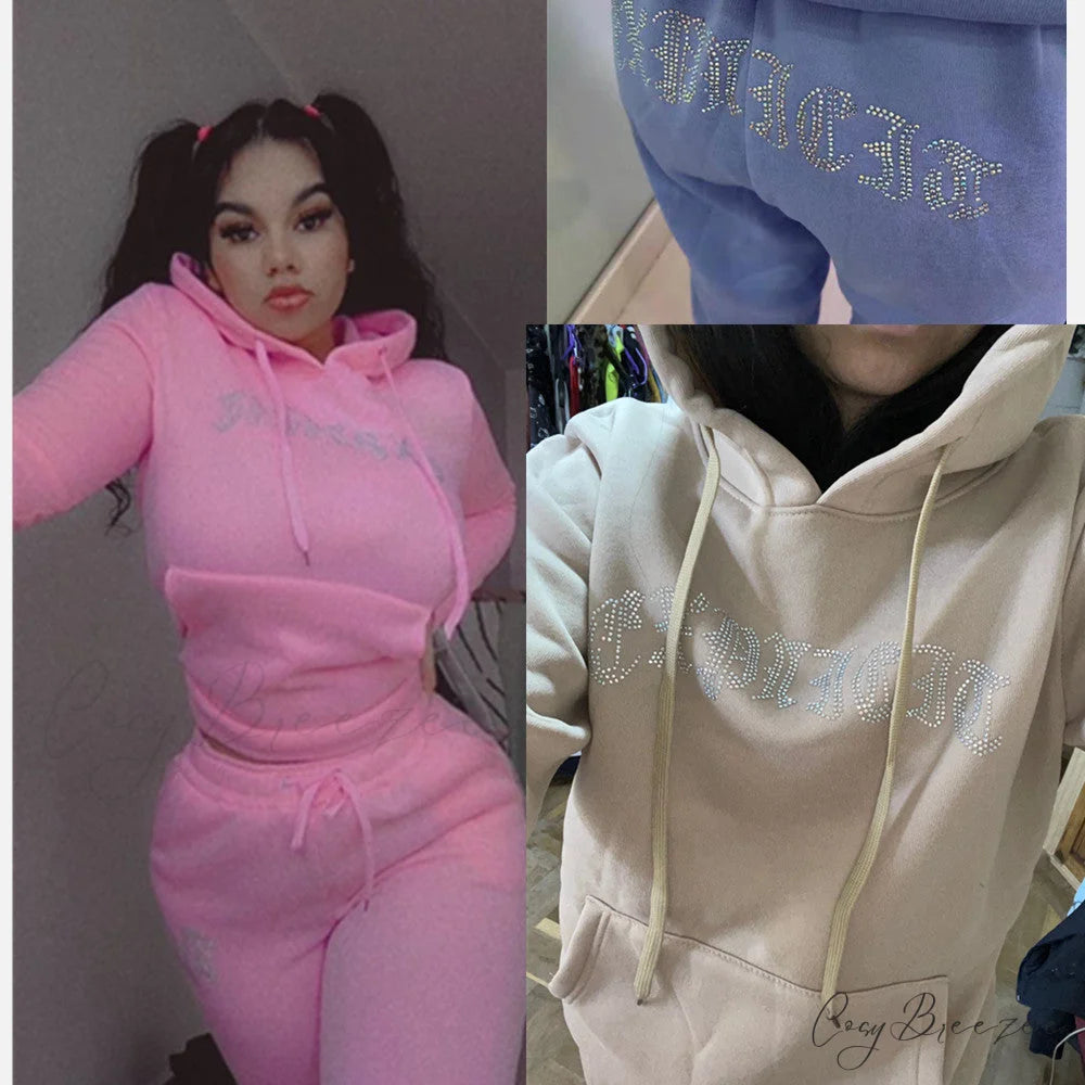 Suit Sweatpants Set Oversize Hoodies Sweatshirt Sport Outfits and Sweatshirt Sweatpants Women’s and Tracksuit - Set