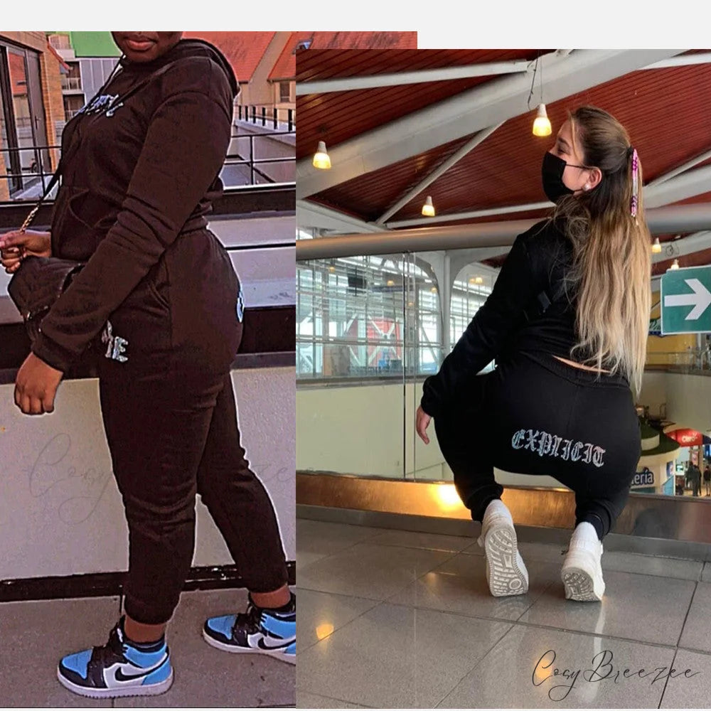 Suit Sweatpants Set Oversize Hoodies Sweatshirt Sport Outfits and Sweatshirt Sweatpants Women’s and Tracksuit - Set