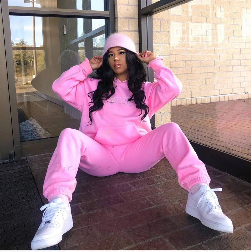 Suit Sweatpants Set Oversize Hoodies Sweatshirt Sport Outfits and Sweatshirt Sweatpants Women’s and Tracksuit - Set