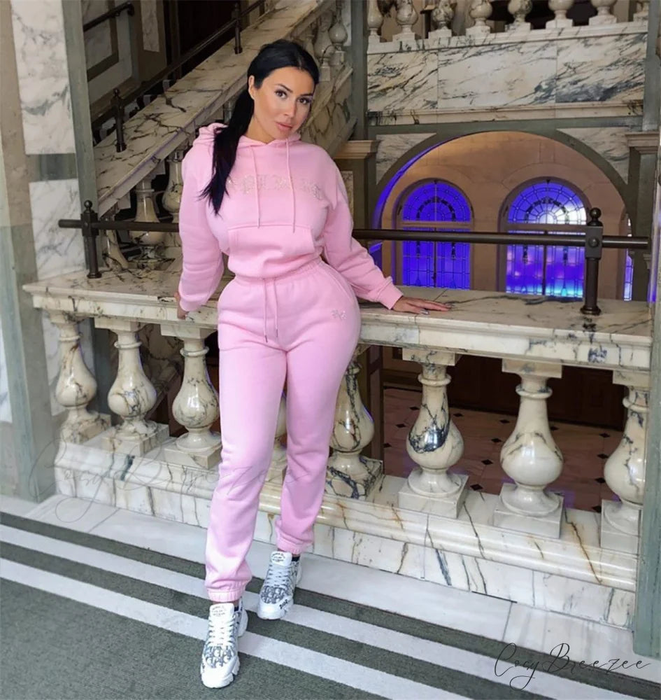 Suit Sweatpants Set Oversize Hoodies Sweatshirt Sport Outfits and Sweatshirt Sweatpants Women’s and Tracksuit - Set