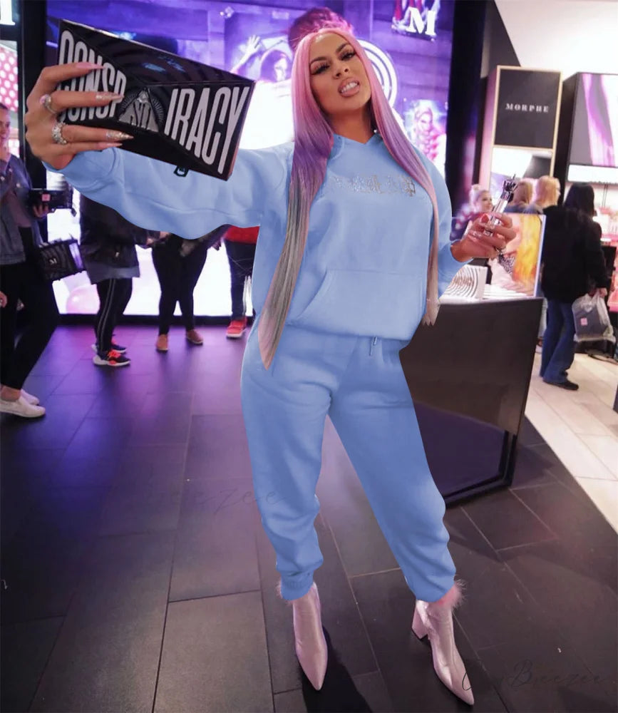 Suit Sweatpants Set Oversize Hoodies Sweatshirt Sport Outfits and Sweatshirt Sweatpants Women’s and Tracksuit - Set