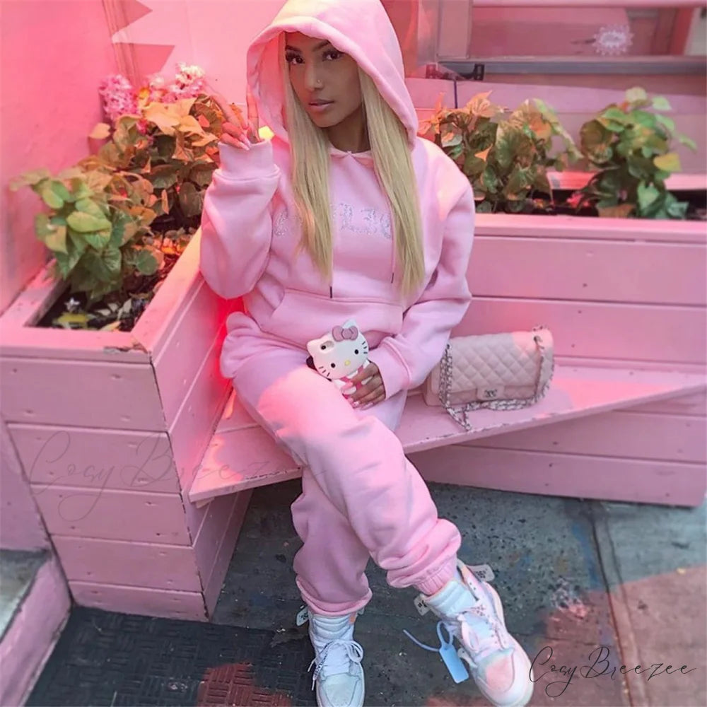 Suit Sweatpants Set Oversize Hoodies Sweatshirt Sport Outfits and Sweatshirt Sweatpants Women’s and Tracksuit - Set