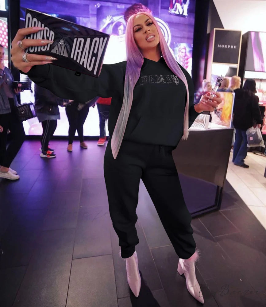 Suit Sweatpants Set Oversize Hoodies Sweatshirt Sport Outfits and Sweatshirt Sweatpants Women’s and Tracksuit - Set