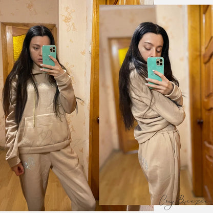 Suit Sweatpants Set Oversize Hoodies Sweatshirt Sport Outfits and Sweatshirt Sweatpants Women’s and Tracksuit - Set