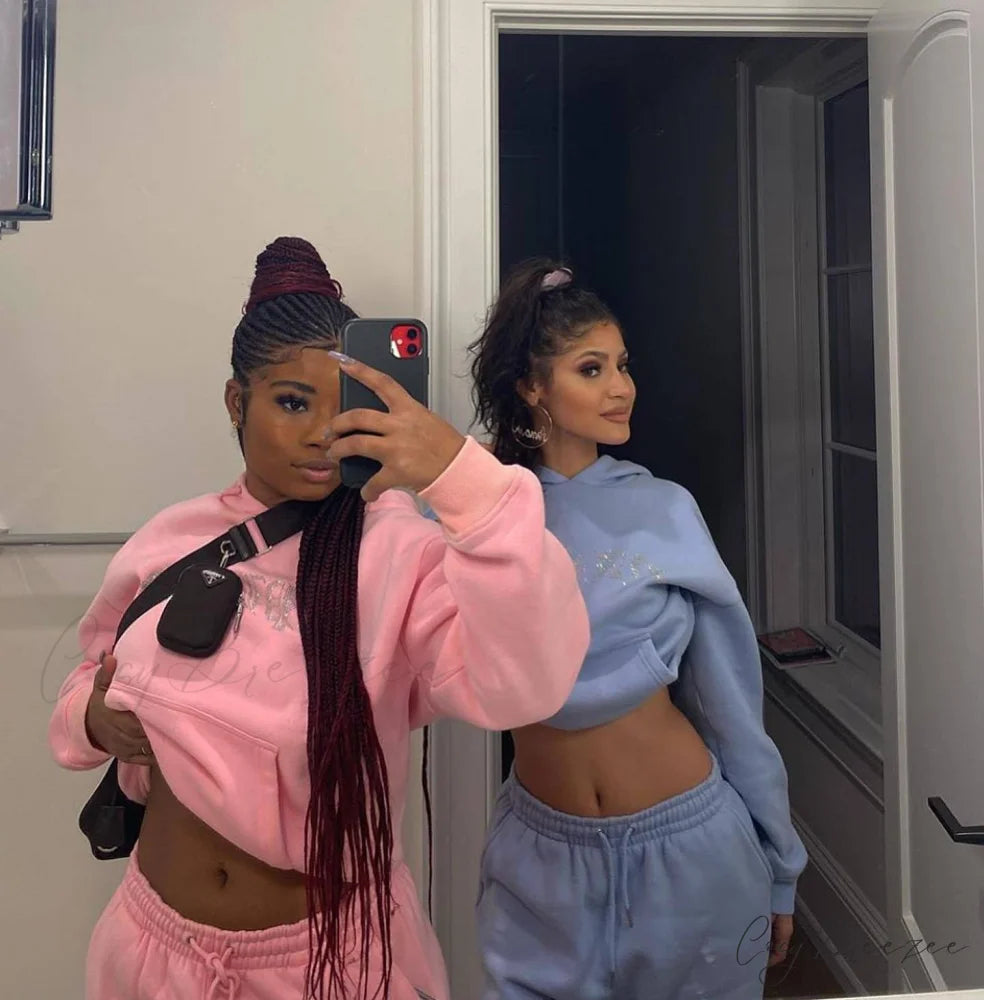 Suit Sweatpants Set Oversize Hoodies Sweatshirt Sport Outfits and Sweatshirt Sweatpants Women’s and Tracksuit - Set