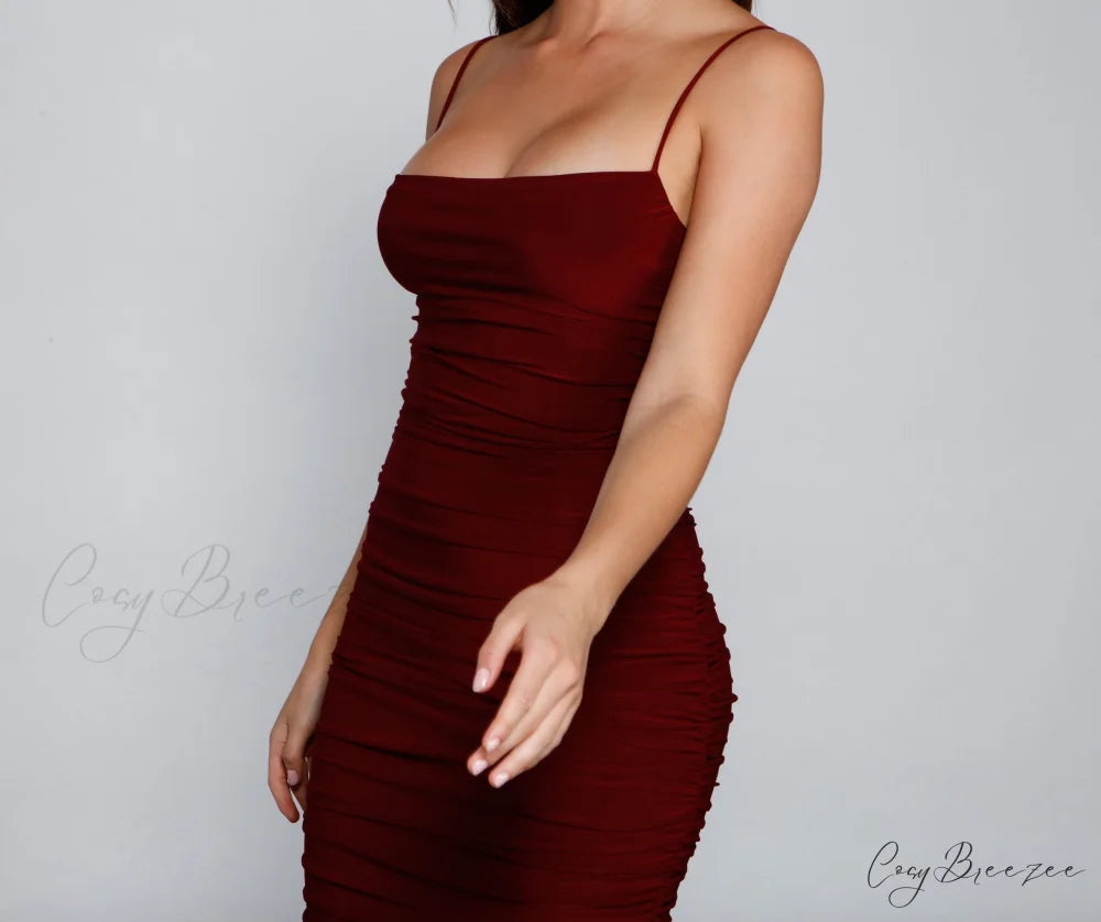 Sultry Chic Stylish Ruched Midi Dress