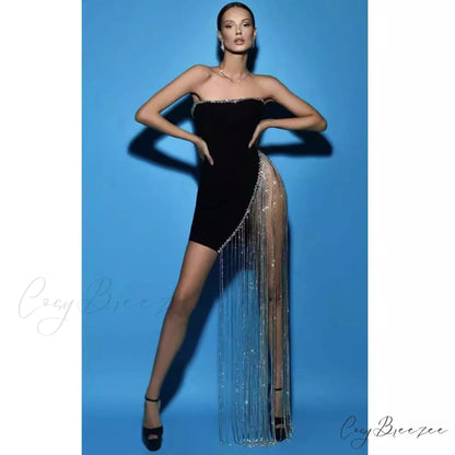 Sultry Strapless Slit Bandage Mini Prom Dress BLACK / XS promdress-250223