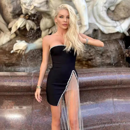 Sultry Strapless Slit Bandage Mini Prom Dress promdress-250223