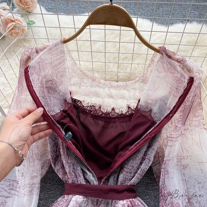 Summer and Bandage for Dresses Women Elegant Spring Vintage Gown Line and Coastal featuring Sleeves Patterned Patchwork