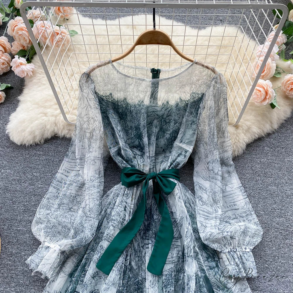 Summer and Bandage for Dresses Women Elegant Spring Vintage Gown Line and Coastal featuring Sleeves Patterned Patchwork