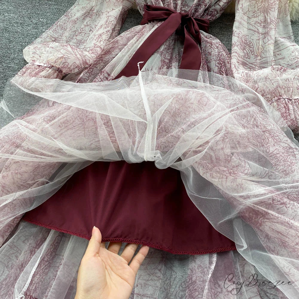 Summer and Bandage for Dresses Women Elegant Spring Vintage Gown Line and Coastal featuring Sleeves Patterned Patchwork