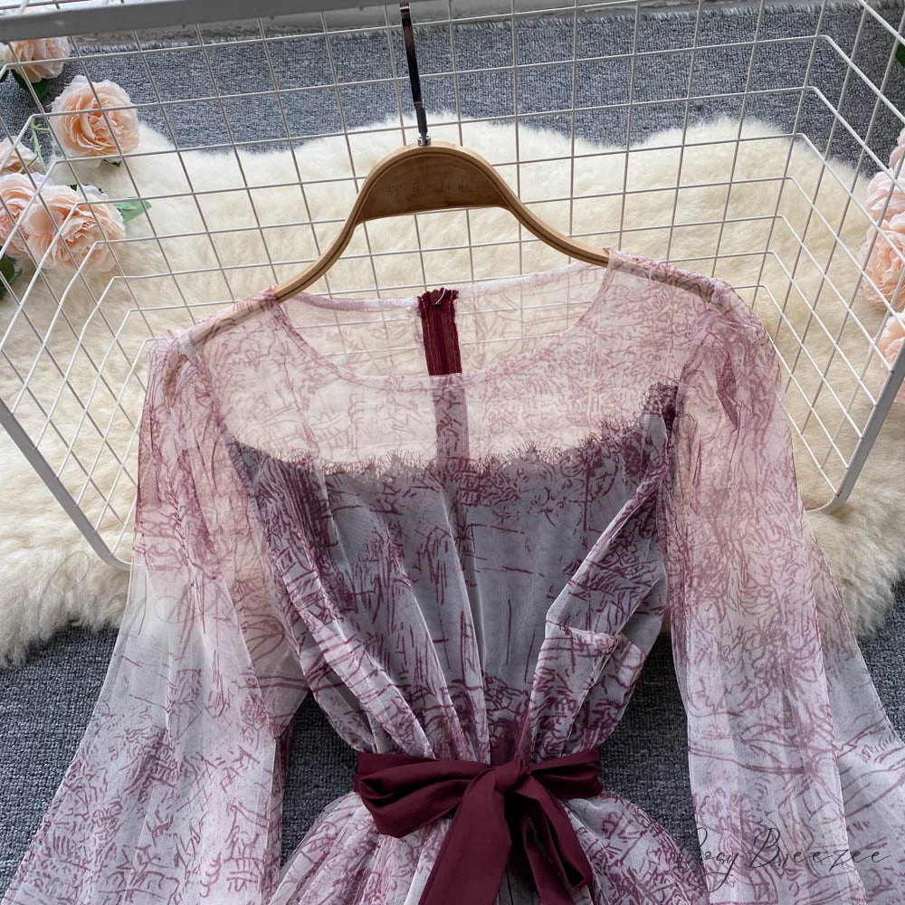Summer and Bandage for Dresses Women Elegant Spring Vintage Gown Line and Coastal featuring Sleeves Patterned Patchwork