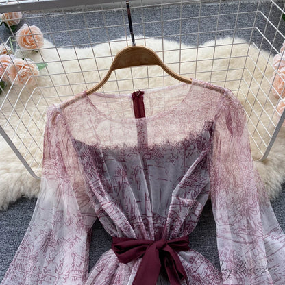 Summer and Bandage for Dresses Women Elegant Spring Vintage Gown Line and Coastal featuring Sleeves Patterned Patchwork