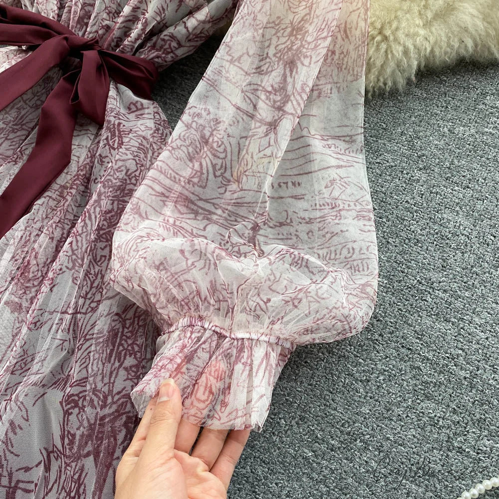 Summer and Bandage for Dresses Women Elegant Spring Vintage Gown Line and Coastal featuring Sleeves Patterned Patchwork