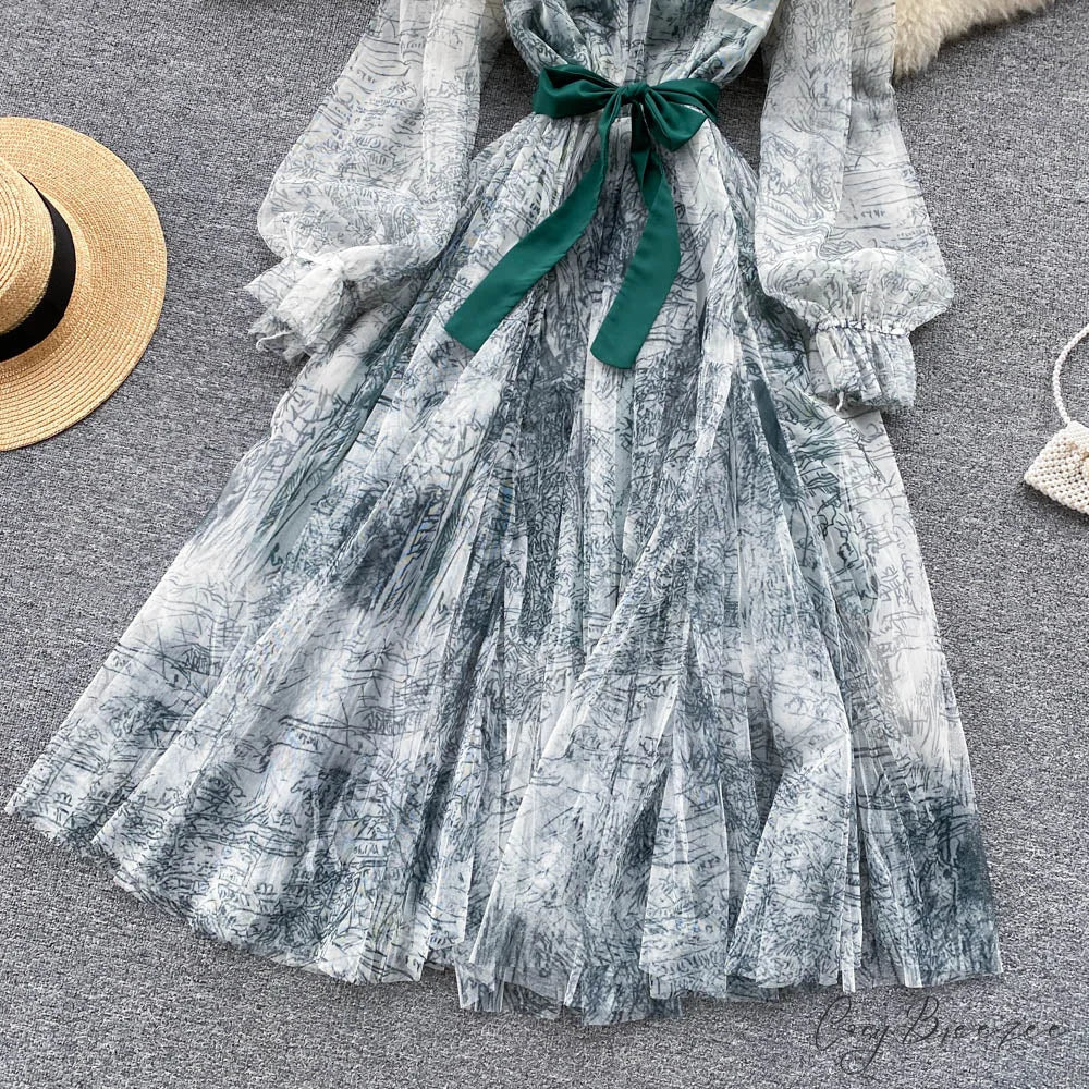 Summer and Bandage for Dresses Women Elegant Spring Vintage Gown Line and Coastal featuring Sleeves Patterned Patchwork