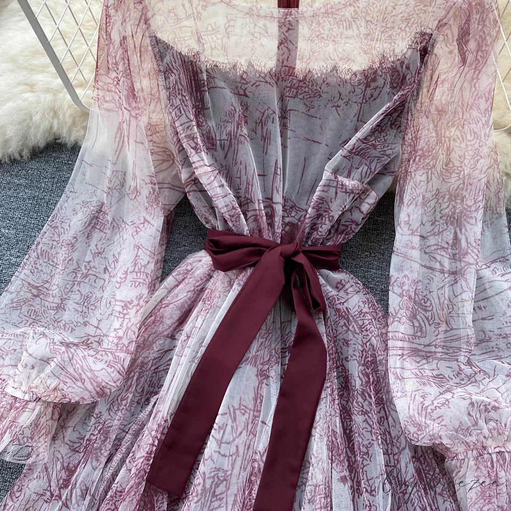Summer and Bandage for Dresses Women Elegant Spring Vintage Gown Line and Coastal featuring Sleeves Patterned Patchwork