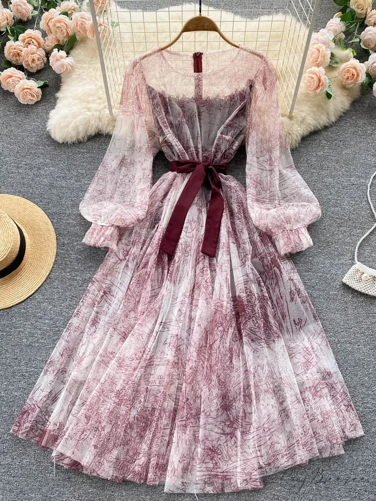 Summer and Bandage for Dresses Women Elegant Spring Vintage Gown Line and Coastal featuring Sleeves Patterned Patchwork