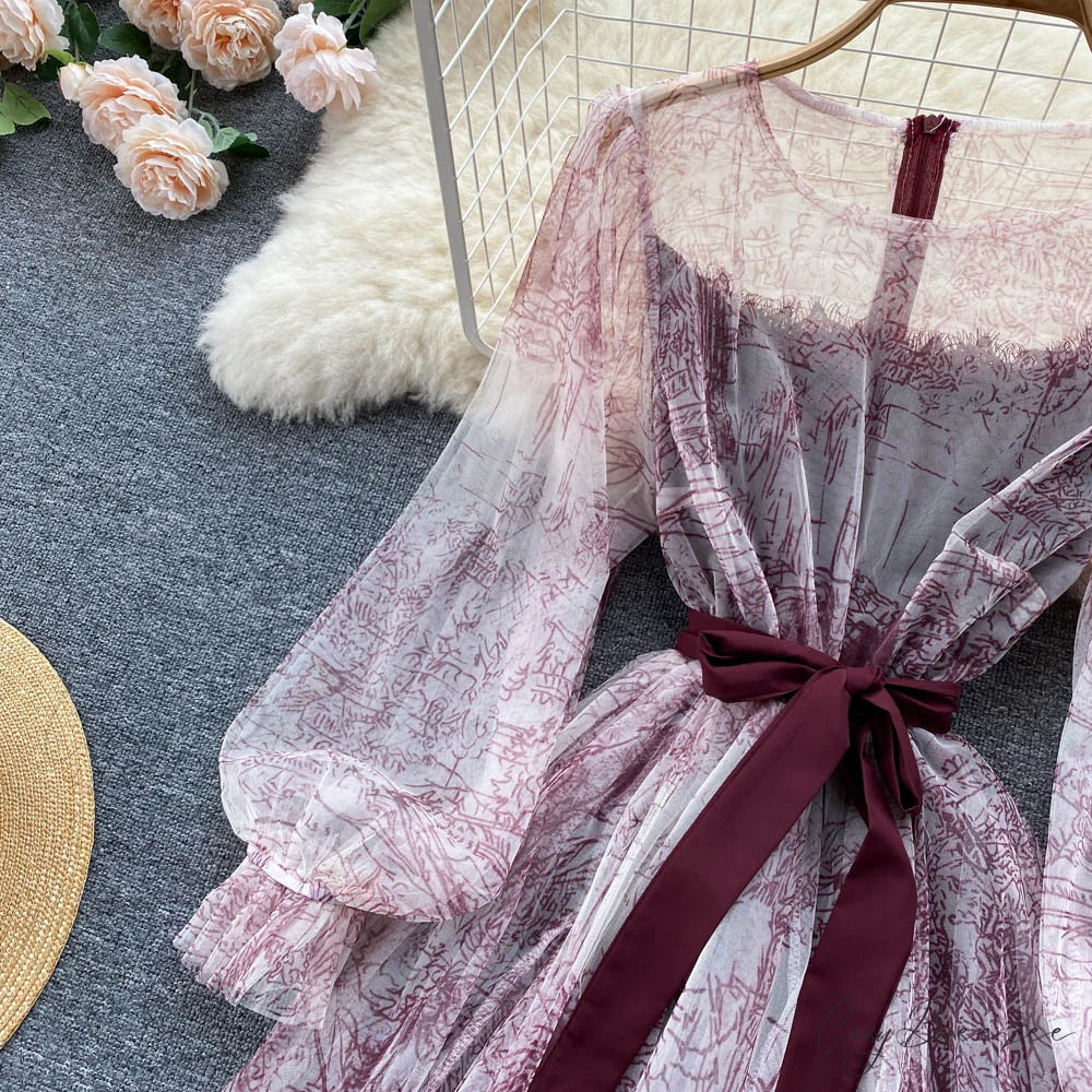 Summer and Bandage for Dresses Women Elegant Spring Vintage Gown Line and Coastal featuring Sleeves Patterned Patchwork