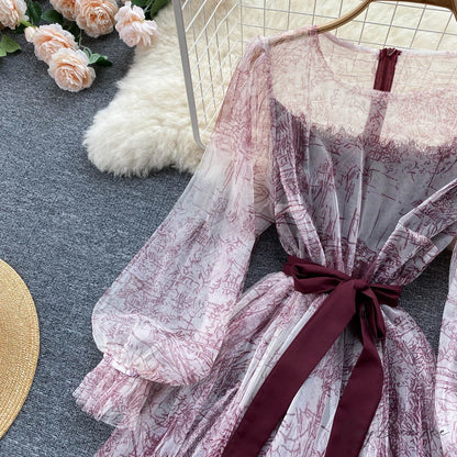 Summer and Bandage for Dresses Women Elegant Spring Vintage Gown Line and Coastal featuring Sleeves Patterned Patchwork